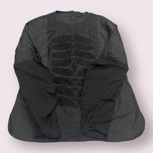 Maiyet Blouse Top Women 40 Black Virgin Wool Mixed Media Long Sleeve Back Button